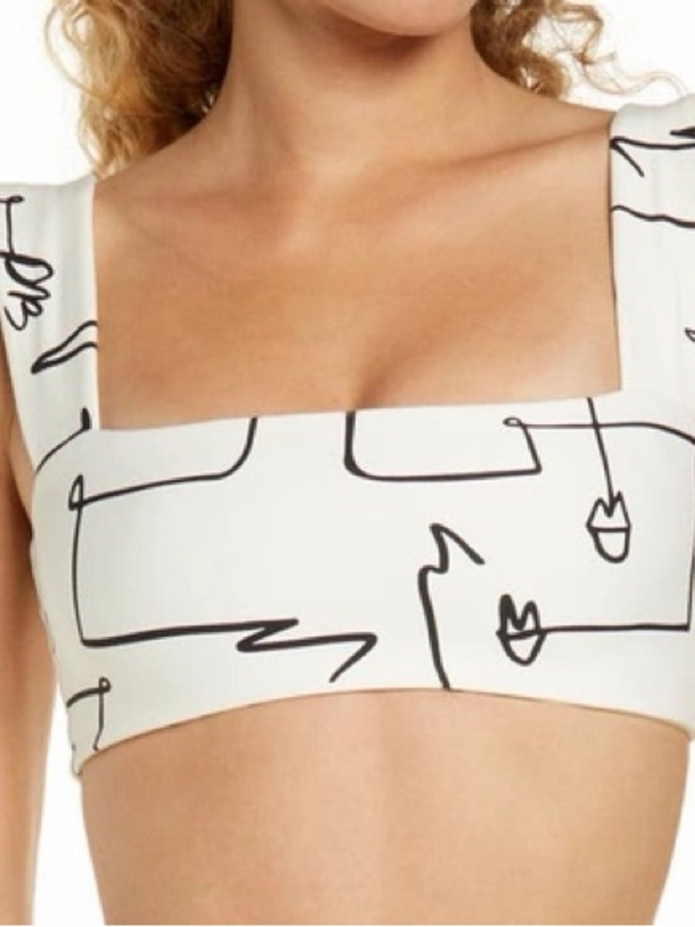 WeWoreWhat | Artsy Bandeau Crop Top Sports Bra with Black Sketch Print | Sz M